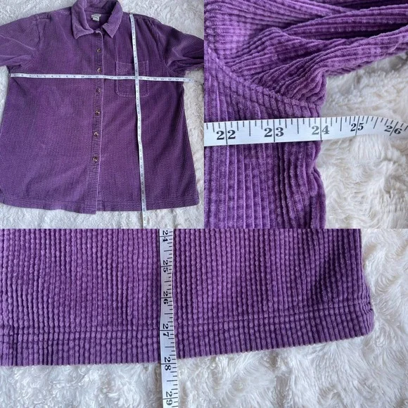 LL Bean wide wale corduroy aubergine purple button-down collared shirt L - Picture 5 of 17
